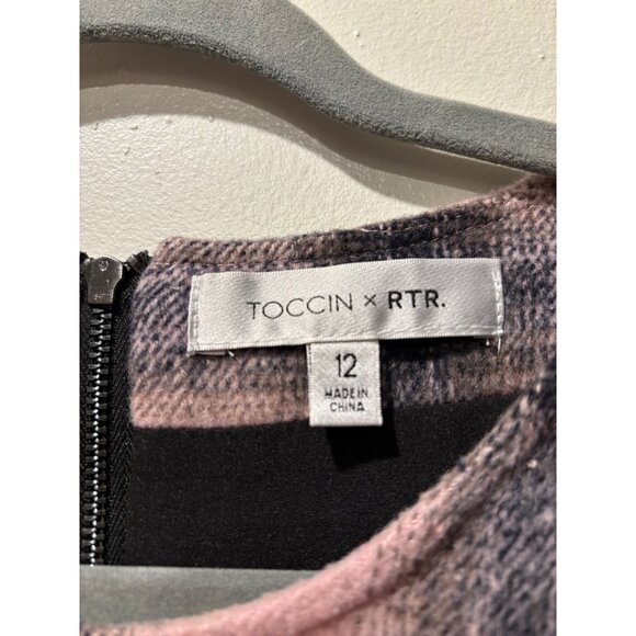 Pink & Gray Plaid Puff Sleeve Mini Dress By Toccin X RTR Size 12 Blend Fabric - Picture 6 of 12
